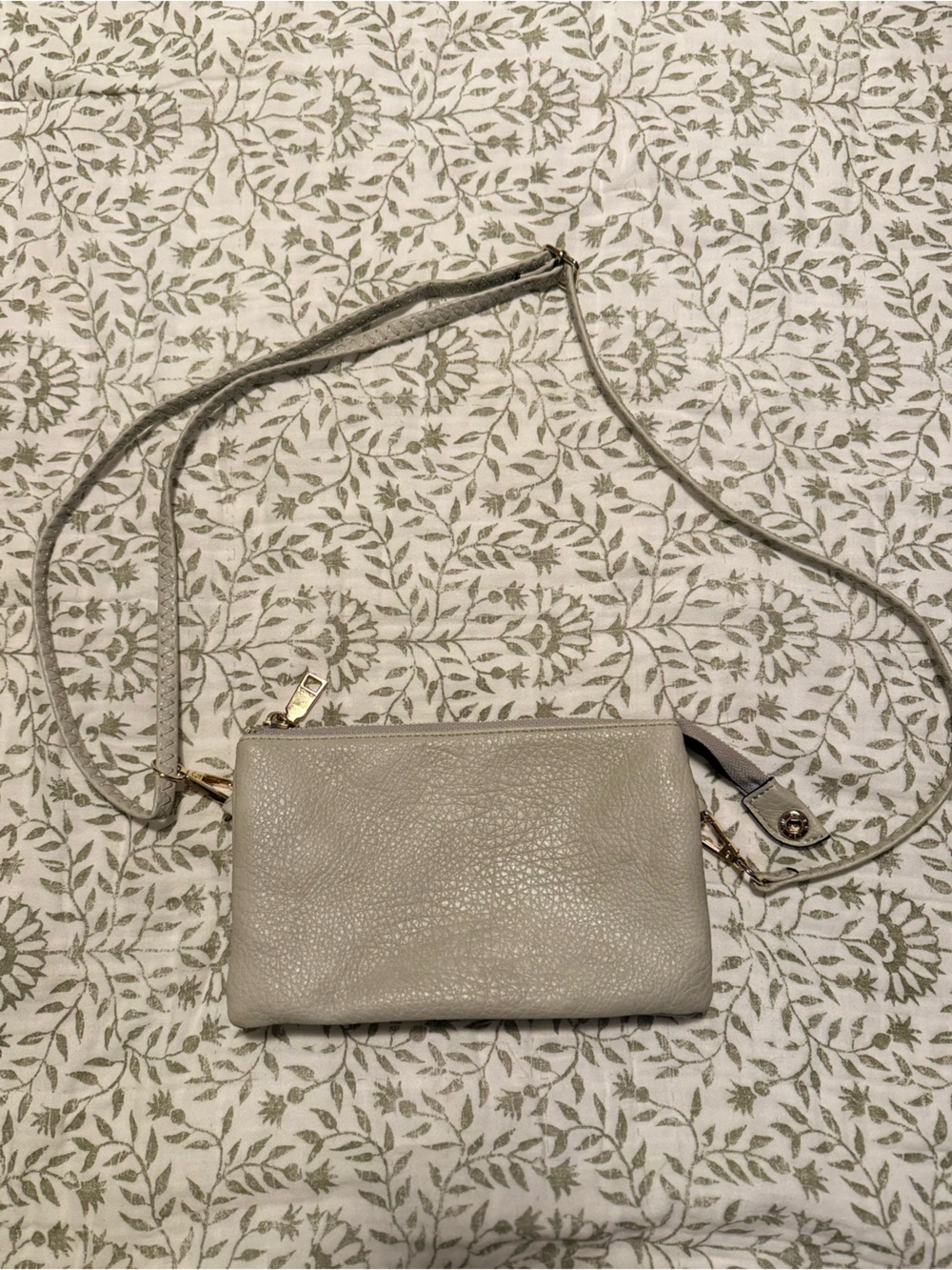 Pebbled Leather Crossbody Bag in Light Gray